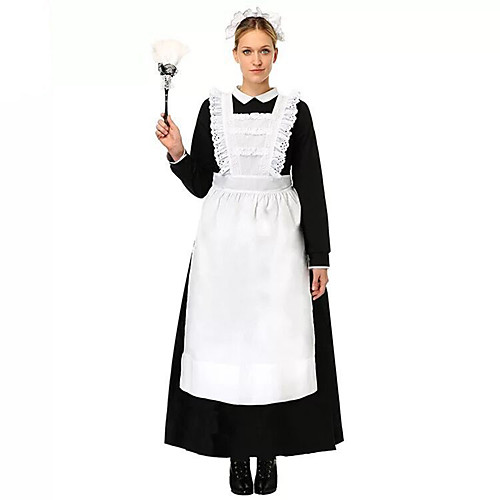 фото Костюмы горничной инвентарь передник платья жен. хлопок костюм черный с белым винтаж косплей длинный рукав ниже колена Lightinthebox