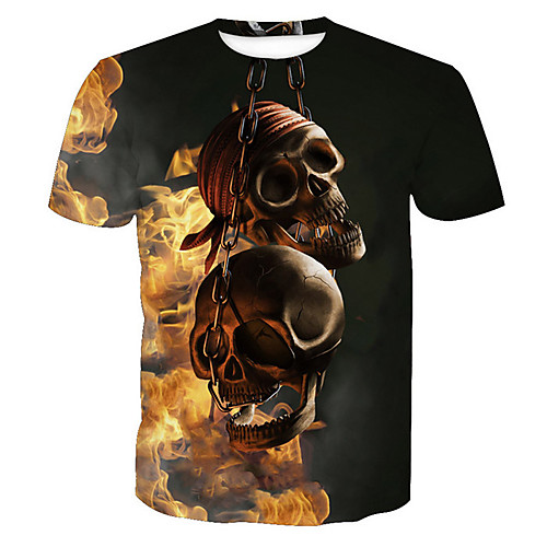 

Муж. С принтом Футболка Хлопок, Круглый вырез Классический Черепа Черный XXL / С короткими рукавами