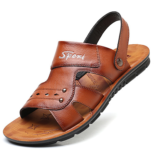 

Men's Comfort Shoes Spring / Summer Casual Casual Outdoor Beach Sandals Walking Shoes Microfiber Breathable Brown / Black Slogan / Beading / EU39