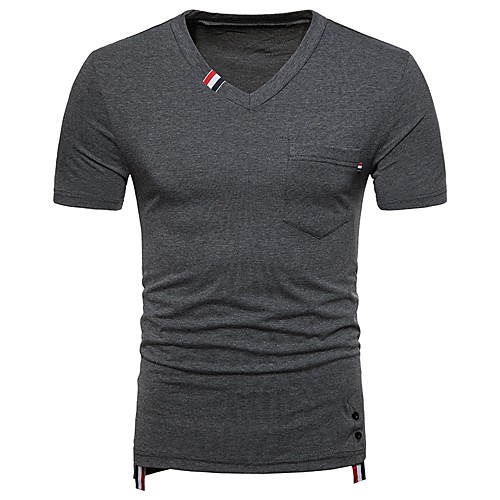 

Men's Daily Basic Cotton T-shirt - Color Block Patchwork V Neck Black / Short Sleeve / Summer