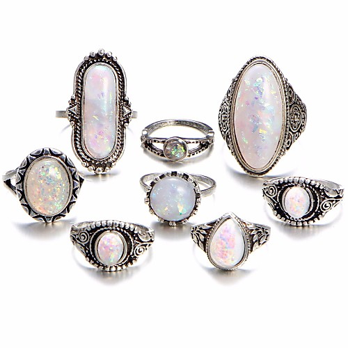

Women's Knuckle Ring Opal Moonstone 8pcs Silver Alloy Geometric Ladies Unusual Unique Design Daily Bar Jewelry Geometrical