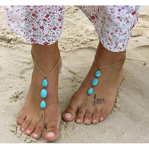 

Women's Turquoise Barefoot Sandals feet jewelry Drop Ladies Vintage Bohemian Bikini Anklet Jewelry Gold For Holiday Bikini