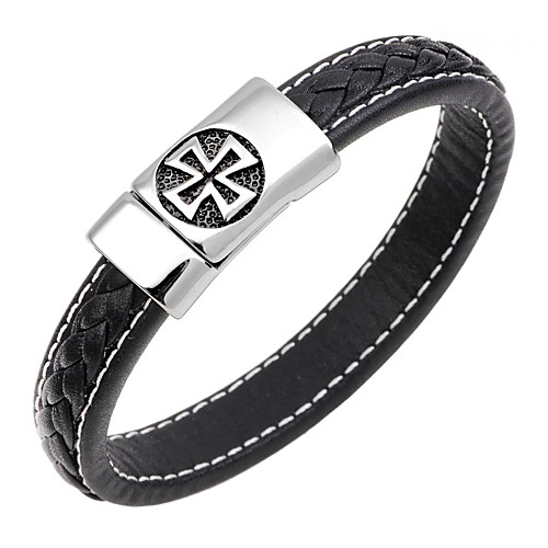 

Men's Bracelet Bangles Leather Bracelet Magnetic Cross Circle Cross Classic Punk Fashion Stainless Steel Bracelet Jewelry Dark Blue / Coffee / Brown For Gift Work / Steel Stainless