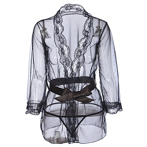 

Women's Sexy Lace Lingerie / Uniforms & Cheongsams / Suits Nightwear - Print Embroidered White Black XL XXL XXXL / V Neck/StayCation