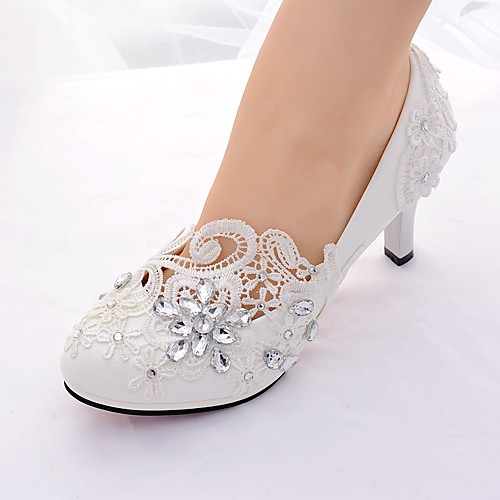 

Women's Wedding Shoes Stiletto Heel Round Toe Rhinestone Lace / Leatherette Slingback / Basic Pump Spring & Summer White