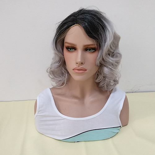 

Synthetic Wig Wavy Side Part Wig Medium Length Black / Grey Synthetic Hair Women's Ombre Hair Gray