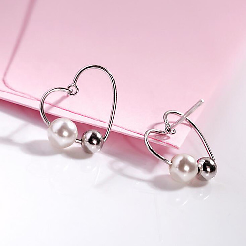 

Women's Pearl Freshwater Pearl Stud Earrings Heart Ladies Korean Sweet Fashion Stainless Steel S925 Sterling Silver Freshwater Pearl Earrings Jewelry Silver For Party Date