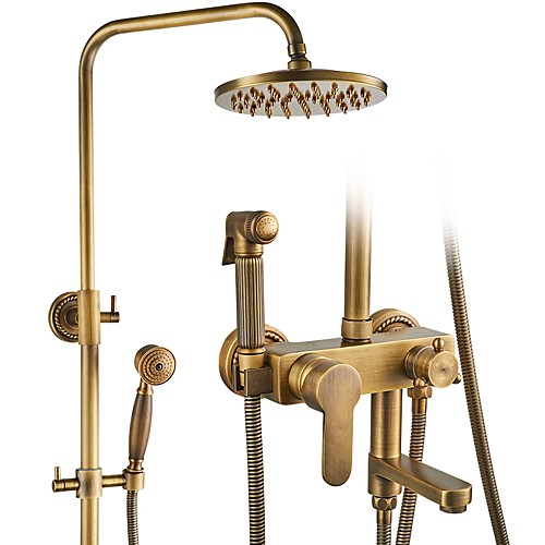 

Shower System Set - Rainfall Antique Antique Bronze Shower System Ceramic Valve Bath Shower Mixer Taps / Brass / Single Handle One Hole