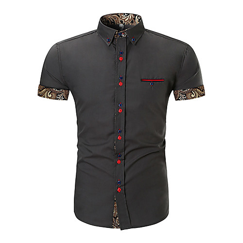 

Men's Daily Holiday Active / Basic Cotton Slim Shirt - Solid Colored Print Black / Short Sleeve / Summer