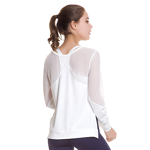 

Women's See Through Yoga Shirt Mesh Elastane Running Fitness Top Long Sleeve Activewear Quick Dry Breathability Stretchy