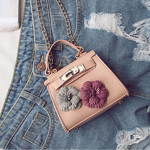 

Women's Flower PU Leather Top Handle Bag Black / Brown / Sky Blue