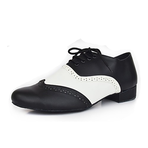 

Men's Dance Shoes Synthetics Latin Shoes / Salsa Shoes Splicing Heel Thick Heel Customizable Black / White / Performance / Leather