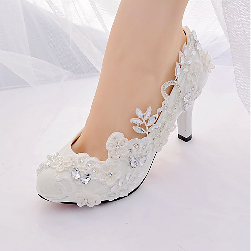 

Women's Wedding Shoes Glitter Crystal Sequined Jeweled Stiletto Heel Pointed Toe Rhinestone / Imitation Pearl / Sparkling Glitter Lace Slingback / Basic Pump Spring & Summer White