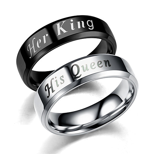

Couple's Couple Rings Band Ring Black Silver Steel Stainless Metal Circle Ladies Simple Boyfriend Wedding Gift Jewelry Matching His And Her Relationship