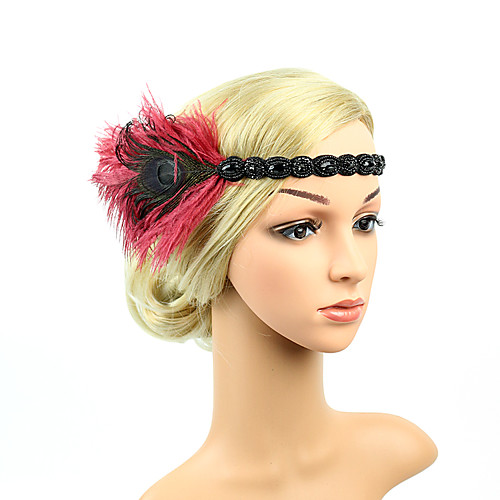 

The Great Gatsby Charleston Vintage 1920s Roaring Twenties Flapper Headband Women's Feather Costume Head Jewelry Black / Red black / White Vintage Cosplay Party Prom Sleeveless