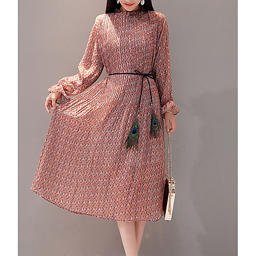 

Жен. Большие размеры На выход Тонкие С летящей юбкой Платье Вырез под горло До колена