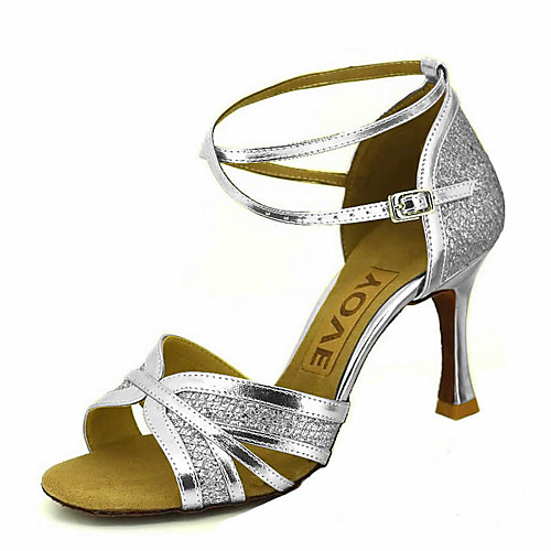 

Women's Dance Shoes Sparkling Glitter / Leatherette Latin Shoes / Salsa Shoes Buckle / Ribbon Tie Sandal / Heel Customized Heel Customizable Gold / Black / Silver / Performance / Professional / EU41