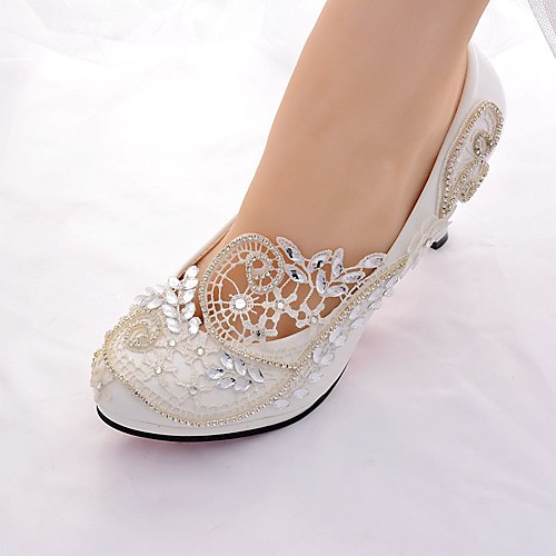 

Women's Wedding Shoes Glitter Crystal Sequined Jeweled Stiletto Heel Round Toe Rhinestone / Sparkling Glitter Lace Slingback / Basic Pump Spring & Summer White