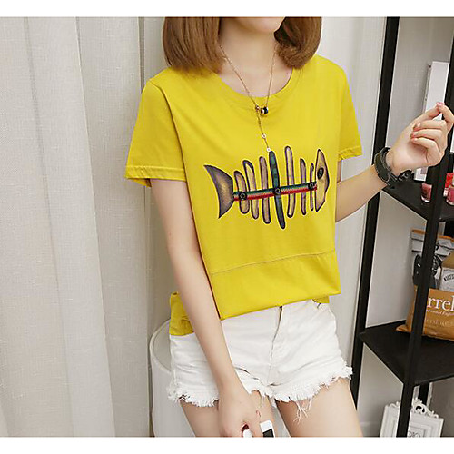 

Women's Daily Basic T-shirt - Animal Print Yellow