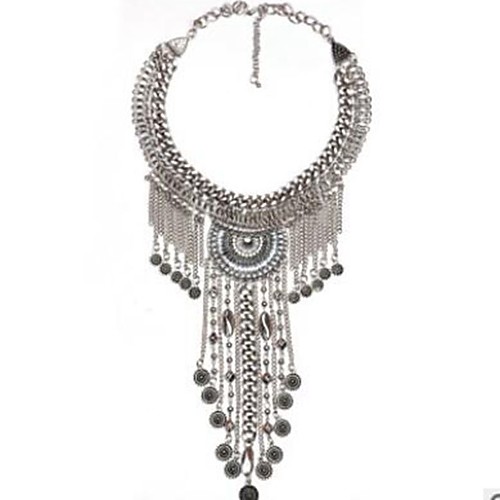 

Collar Necklace Long Necklace Bib Ladies Vintage Oversized Chunky Alloy Gold Silver 59 cm Necklace Jewelry For Party / Evening