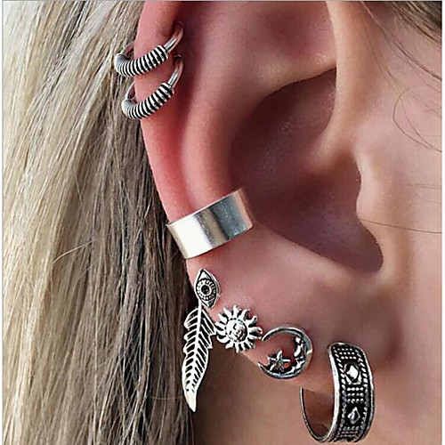 

Women's Hoop Earrings Ear Cuff Geometrical Sun Moon Ladies Bohemian Ethnic Boho Earrings Jewelry Silver For Evening Party Street 7pcs