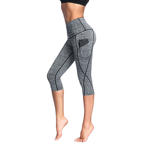 

Women's Pocket Yoga Pants Stripes Spandex Zumba Running Fitness 3/4 Tights Tights Leggings Plus Size Activewear Anatomic Design Soft Comfortable Power Flex 4 Way Stretch High Elasticity