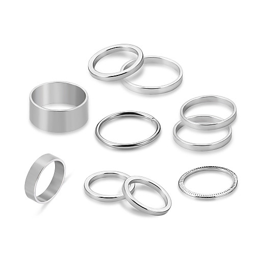 

Couple's Rings Set 10pcs Silver Alloy Circle Ladies Punk Rococo Ceremony Date Jewelry Rope Stacking Stackable Lovely