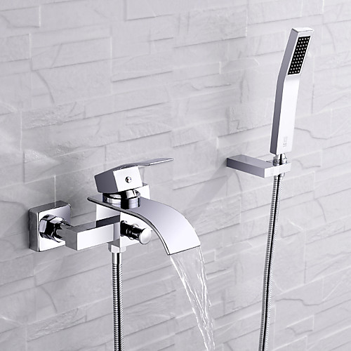 

Смеситель для ванны - Современный Хром Монтаж на стену Керамический клапан Bath Shower Mixer Taps / Одной ручкой Два отверстия