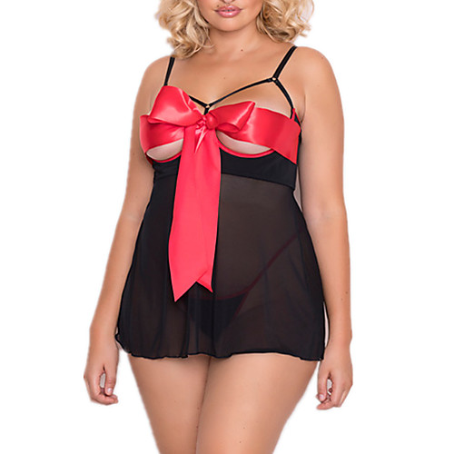 

Women's Mesh Super Sexy Suits Nightwear Color Block Black L XL XXL / Strap