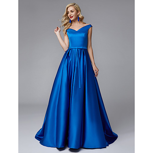 

С пышной юбкой V-образный вырез С коротким шлейфом Сатин Платье для подружек невесты с Пояс / лента / Плиссировка от LAN TING BRIDE