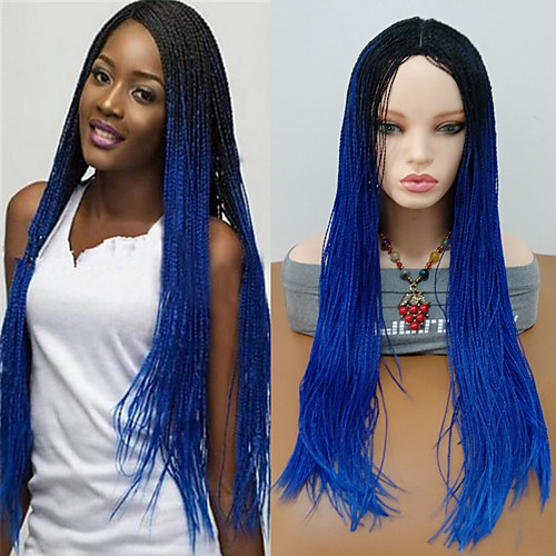 

Synthetic Wig Curly Braid Wig Long Black / Sapphire Blue Synthetic Hair Women's Ombre Hair Middle Part Braided Wig Blue