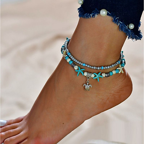 

Women's Turquoise Anklet feet jewelry Turtle Cheap Double Layered Anklet Jewelry Lotus / Silver / Elephant For Going out Bikini