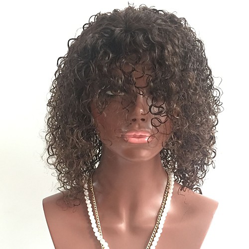

человеческие волосы Remy Лента спереди Парик Стрижка каскад Rihanna стиль Бразильские волосы Кудрявый Черный Парик 130% Плотность волос с детскими волосами Природные волосы Жен. Короткие Средние