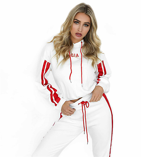 

Women's 2-Piece Drawstring Sweatsuit Streetwear 2pcs Winter Running Active Training Thermal / Warm Sportswear Stripes Clothing Suit Long Sleeve Activewear Micro-elastic Regular Fit