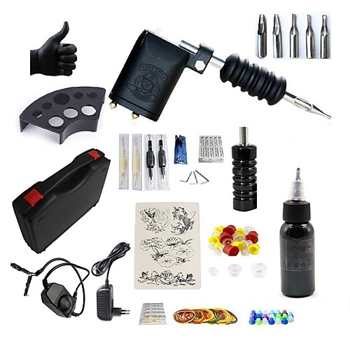 

BaseKey Tattoo Machine Starter Kit - 1 pcs Tattoo Machines with 1 x 30 ml tattoo inks, Quiet, Adjustable Fit, Fast Charging Aluminum Alloy Power plug Case Included 20 W 1 rotary machine liner & shader