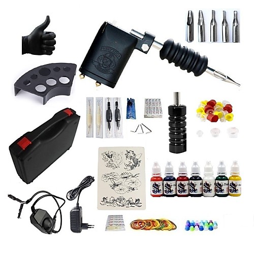 

BaseKey Tattoo Machine Starter Kit - 1 pcs Tattoo Machines with 7 x 15 ml tattoo inks, Kits, New, Wind Speed Regulation Aluminum Alloy Charger Direct Case Included 20 W 1 rotary machine liner & shader
