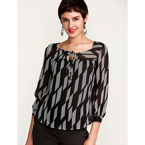 

Women's Daily Blouse - Print Black / Lace up