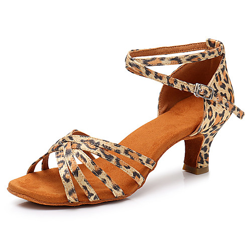 

Жен. Обувь для латины Сатин Кроссовки Кубинский каблук Персонализируемая Танцевальная обувь Цвет-леопард