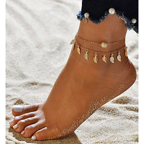 

Anklet feet jewelry Ladies Double Layered Women's Body Jewelry For Going out Bikini Alloy Leaf Gold Silver