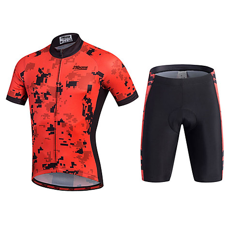 

21Grams Men's Short Sleeve Cycling Jersey with Shorts Black Bike Shorts Jersey Clothing Suit Breathable 3D Pad Quick Dry Reflective Strips Sweat-wicking Sports Polyester Silicon Classic Mountain Bike