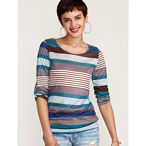 

Women's Daily Street chic Butterfly Sleeves T-shirt - Striped Print Blue / Fine Stripe
