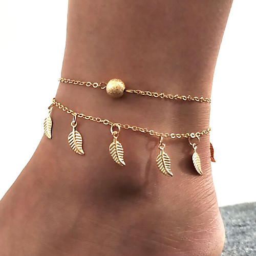 

Women's Ankle Bracelet feet jewelry Layered Double Leaf Cheap Dainty Ladies Simple Trendy Small Anklet Jewelry Gold / Silver For Gift Street Holiday