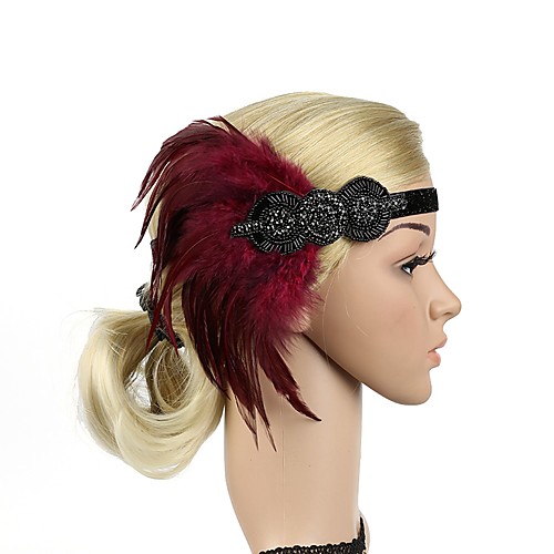 

The Great Gatsby Charleston Vintage 1920s Roaring Twenties Flapper Headband Women's Feather Costume Head Jewelry Black / Red / Gray Vintage Cosplay Party Prom Sleeveless
