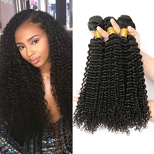 

3 Bundles Malaysian Hair Curly Human Hair Natural Color Hair Weaves / Hair Bulk Extension 8-28 inch Black Natural Color Human Hair Weaves Best Quality 100% Virgin curling Human Hair Extensions / 8A
