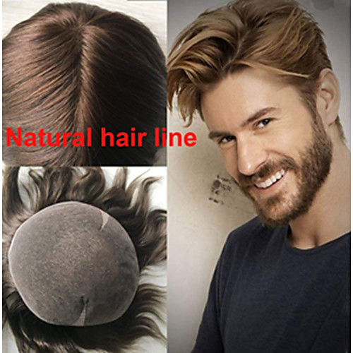 

Men's Human Hair Toupees Straight Full Lace Soft / Bleached Knots / Dark Gray