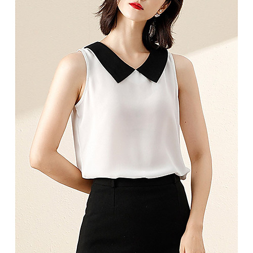 

Women's Daily Blouse - Solid Colored Shirt Collar White