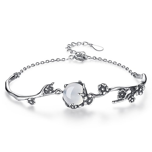 

Women's Jade Moonstone Chain Bracelet Flower Ladies Fashion Alloy Bracelet Jewelry Silver For Daily Formal