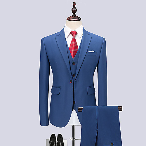 

Men's Party / Work Spring & Fall Regular Suits, Solid Colored Shirt Collar Long Sleeve Rayon / Spandex Blue / Business Formal / Slim