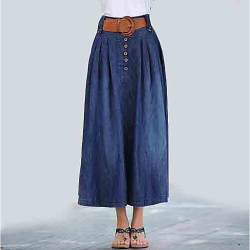 

Women's Going out Denim Maxi A Line Skirts - Solid Colored High Waist