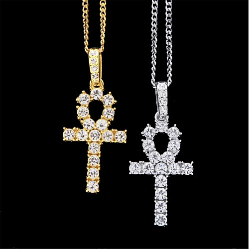

Men's Choker Necklace Pendant Necklace Necklace Stylish Cuban Link Keys Faith Dangling Hip-Hop Ancient Egypt Rhinestone Alloy Gold Black Silver 60 cm Necklace Jewelry 1pc For Street Club